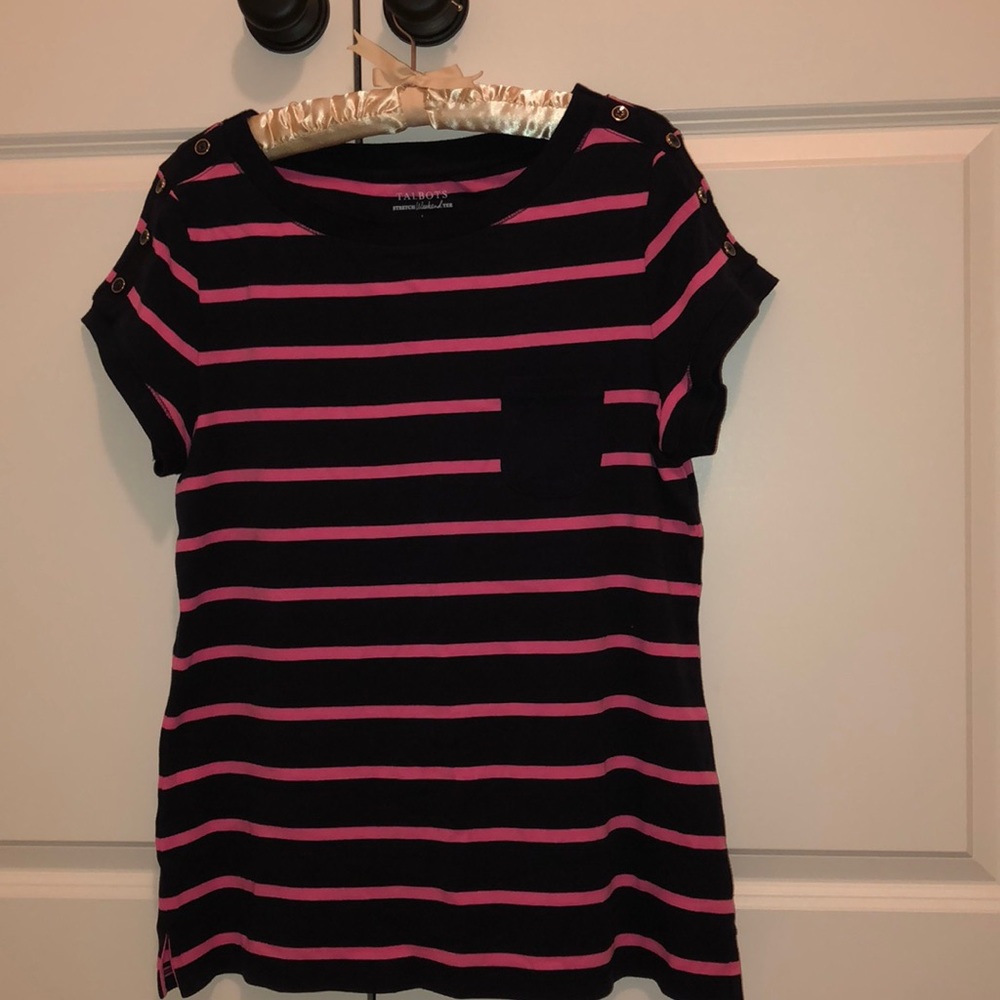Talbots Black & Pink  striped short sleeve t shirt